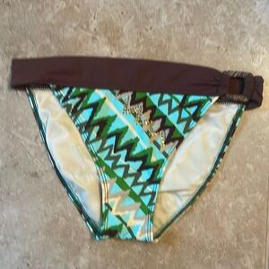 Teal, brown, and green bikini bottom.
